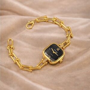 Graduated Link Classic Elegant Gold Black Women's Bracelet Watch